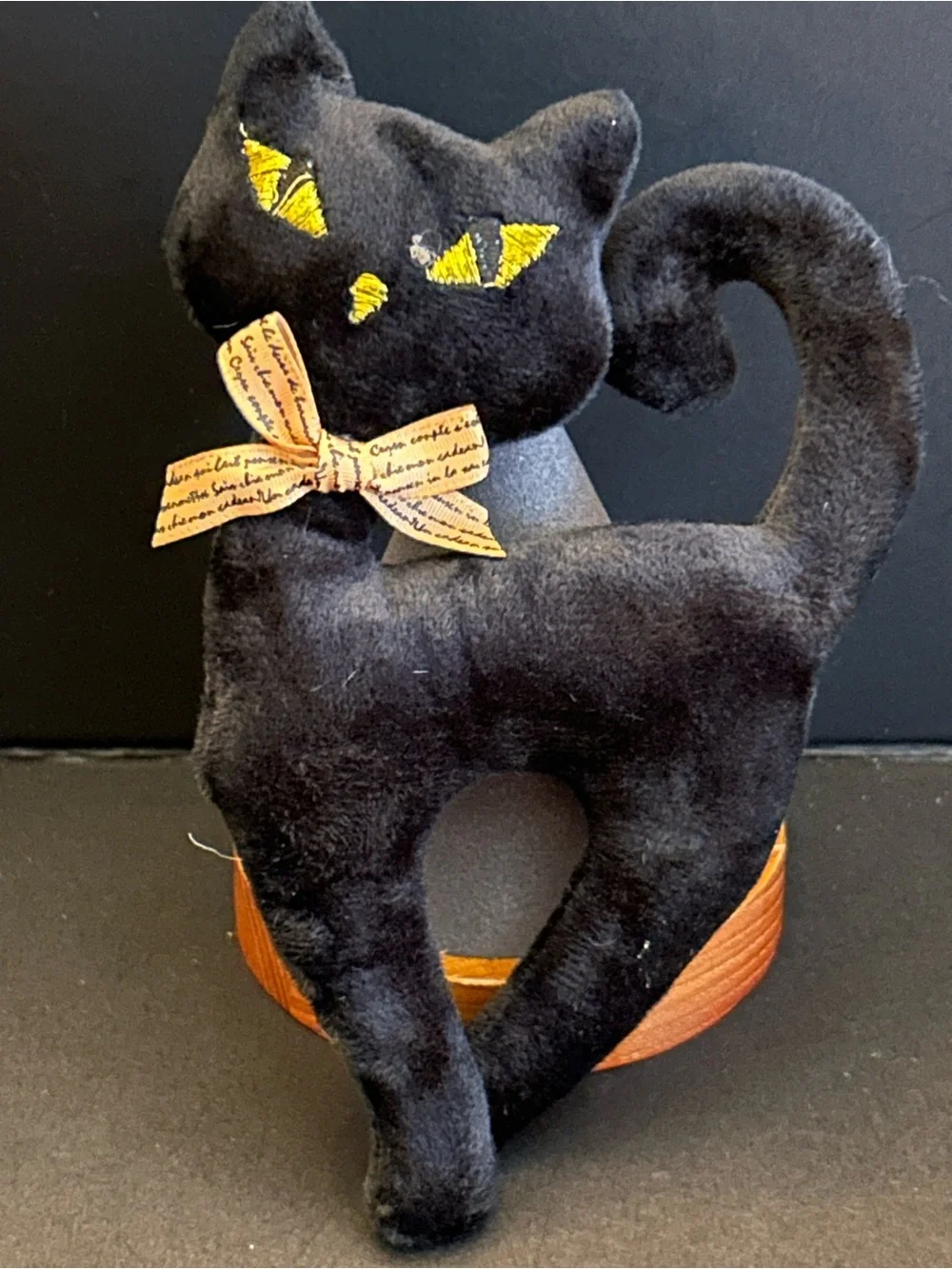 Plush Cat 🐈‍⬛ Bag Charm Keychain Card Holder with Yellow Eyes and Orange Bow